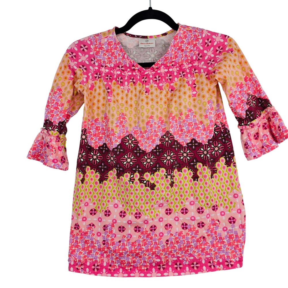 Hanna Andersson Kids Floral Print Ruffle Sleeve Dress Size 6/7‎ Pink